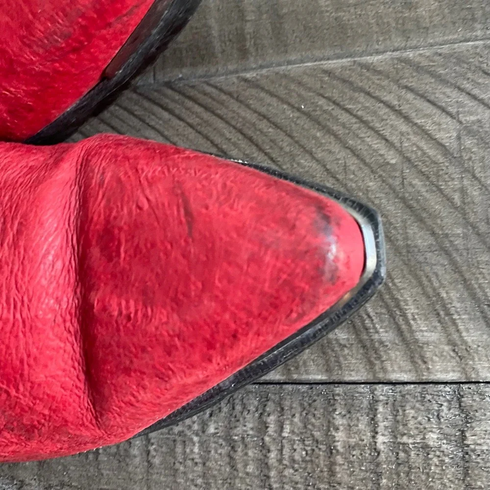 Vintage Sage Abilene Red Leather Fringe Western Boots Concho Turquoise Sz 8M USA